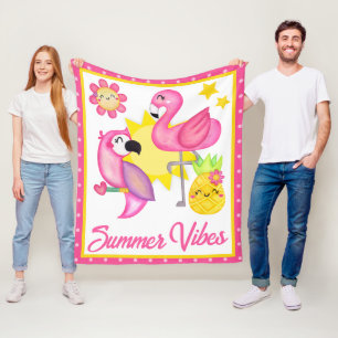 Manta Polar Acuarela pájaros tropicales de verano rosa y amari
