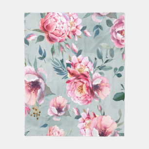 Manta Polar Acuarela patrón sin fisuras de peonía y flor fl