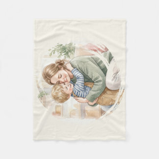 Manta Polar Acuarela personalizada de madre abrazando a hijo
