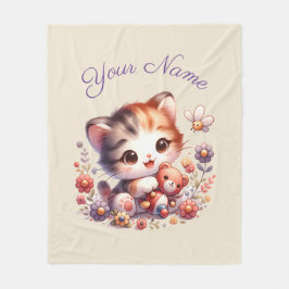 Manta Polar Acuarela personalizada Jugando el nombre del gatit