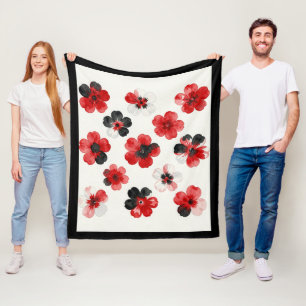Manta Polar Acuarela Rojo Negro Blanco Floral