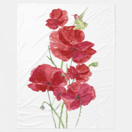 Manta Polar Acuarela Rojo Poppies Flores Hummingbird Bird