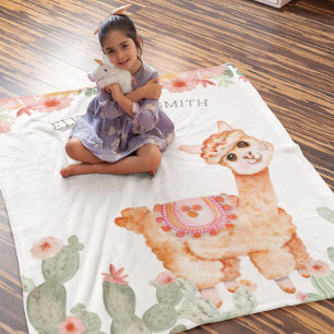 Manta Polar Acuarela Rusa Floral Cactus Llama