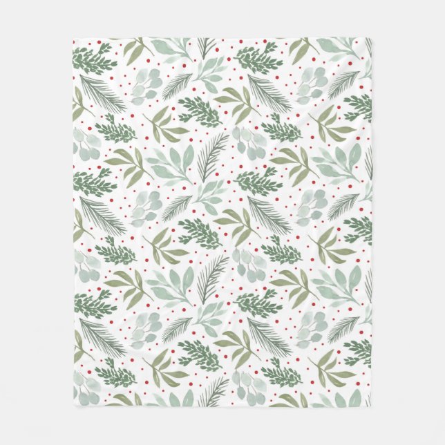 Manta Polar Acuarela Rustica Pine Forest Berry Garland (Anverso)