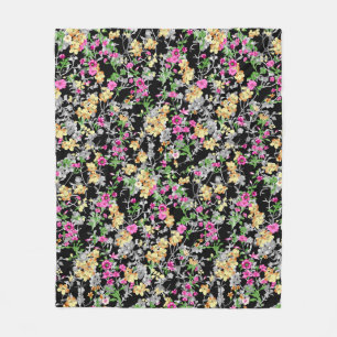 Manta Polar acuarela transparente patrón floral negro