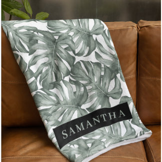 Manta Polar Acuarela Tropical Oasis Moderno Patrón de hojas