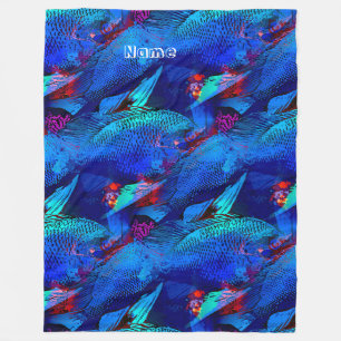 Manta Polar Acuario Patrón de peces juguetón en Aqua Vivid Blu
