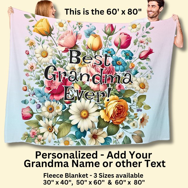 Manta Polar Add Grandma Name or Phrase - Best Grandma Ever! (Subido por el creador)