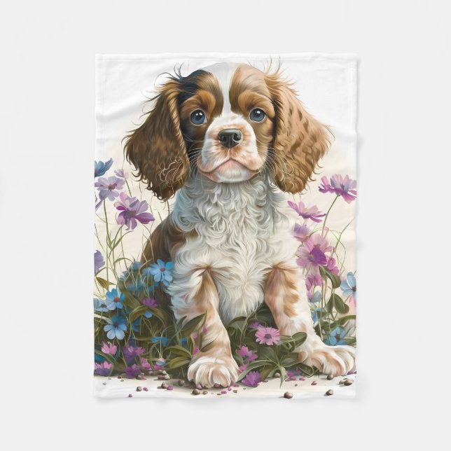 Manta Polar Adorable cachorro de perro Cavalier Spaniel (Anverso)