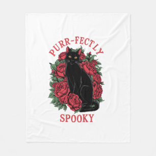 Manta Polar Adorable Cute Floral Black Cat Purfectamente Spook