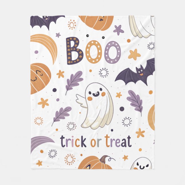 Manta Polar Adorable Halloween Ghost & Pumpkin Fleece Blanket (Anverso)