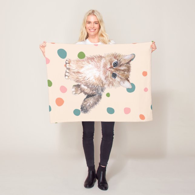 Manta Polar Adorable lindo gatito Meow kitten polka puntos ros (In situ)