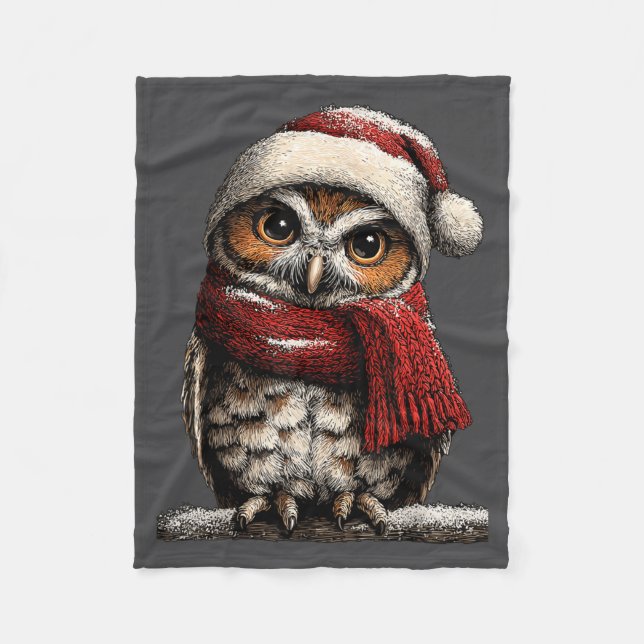 Manta Polar Adorable Owl With Santa Hat Snowy Winter Christmas (Anverso)