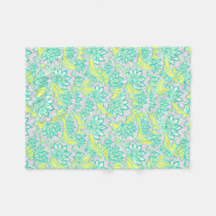 Manta Polar Adorable patrón floral verde amarillo