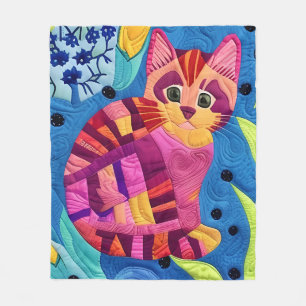 Manta Polar Adorable Pequeño Gatito Quilt Like Design