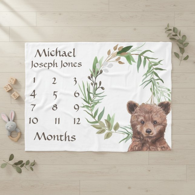 Manta Polar Adorable Woodland Baby Bear Milestone Keepsake (Subido por el creador)