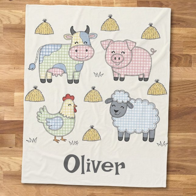 Manta Polar Adorables Animales de Granja de Patchwork (Subido por el creador)