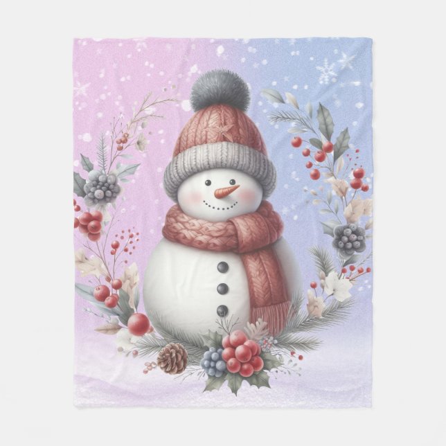 Manta Polar Adorables Navidades de Snowman Wreath (Anverso)