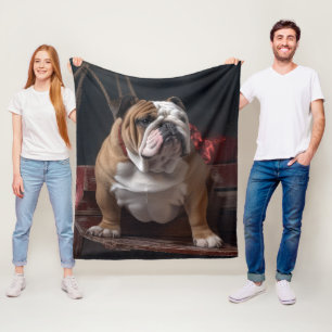 Manta Polar Adorno Navideño Trineo Nevado Bulldog