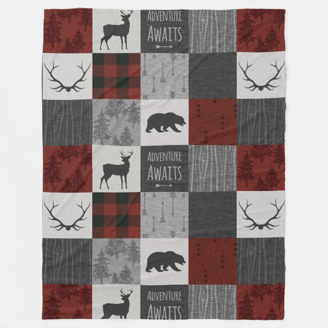 Manta Polar Adventure Awath Fleece Blanket - Rojo, Negro, Gris (Anverso)