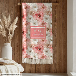 Manta Polar Aerial Pink and Gold Modern Ink Flowers Monogram