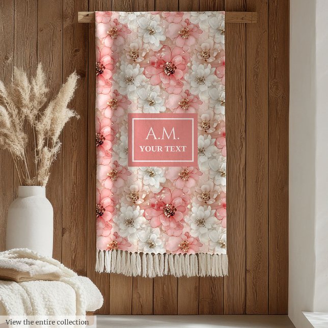 Manta Polar Aerial Pink and Gold Modern Ink Flowers Monogram (Aerial Pink and Gold Modern Ink Flowers Monogram Fleece Blanket )