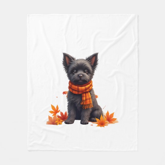 Manta Polar Affenpinscher Con Corazón De Hojas De Otoño (Anverso)