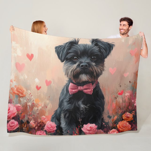 Manta Polar Affenpinscher con Rosas - Día de San Valentín (In situ)