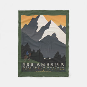 Manta Polar Afiche Vintage Que Promueve Viajes A Montana.