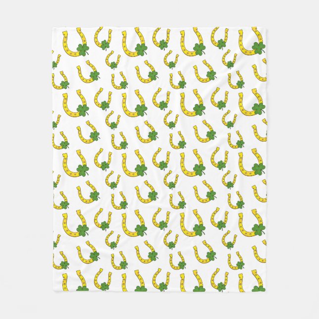 Manta Polar Afortunada Herradura Dorada con Shamrock on White (Anverso)