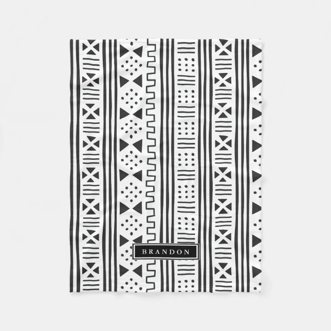 Manta Polar Africano MudCloth de Black|White inspirado (Anverso)