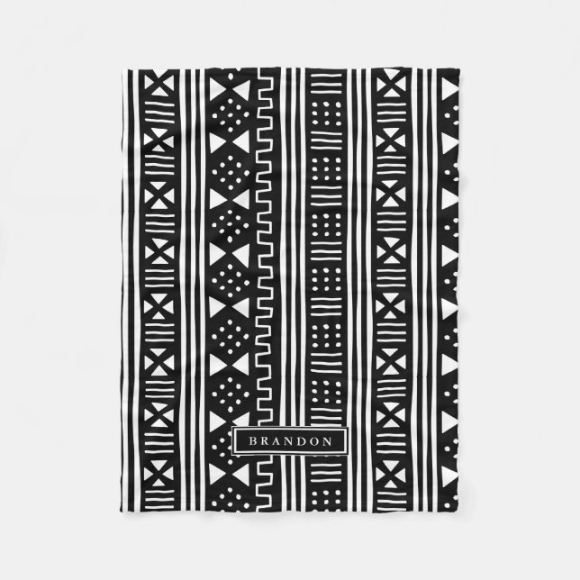 Manta Polar Africano MudCloth de White|Black inspirado (Anverso)