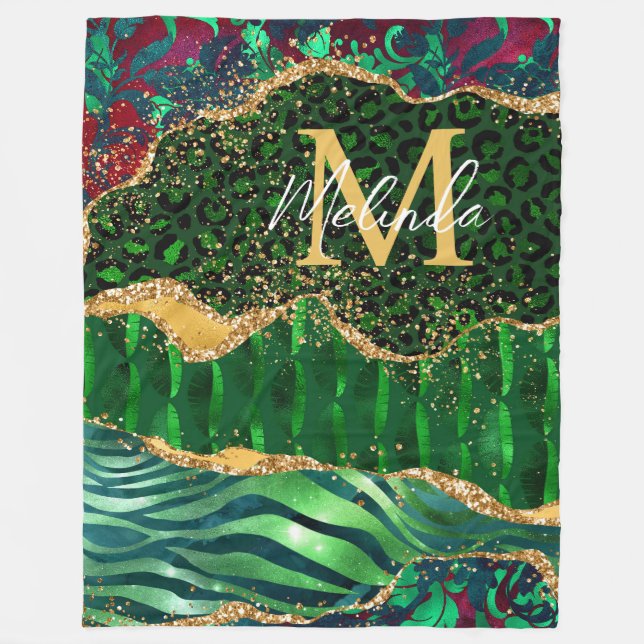 Manta Polar Agante de impresión de animales de safari verde (Anverso)