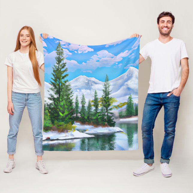 Manta Polar Agua invernal Nieve Montaña Pine Trees Lake (In situ)
