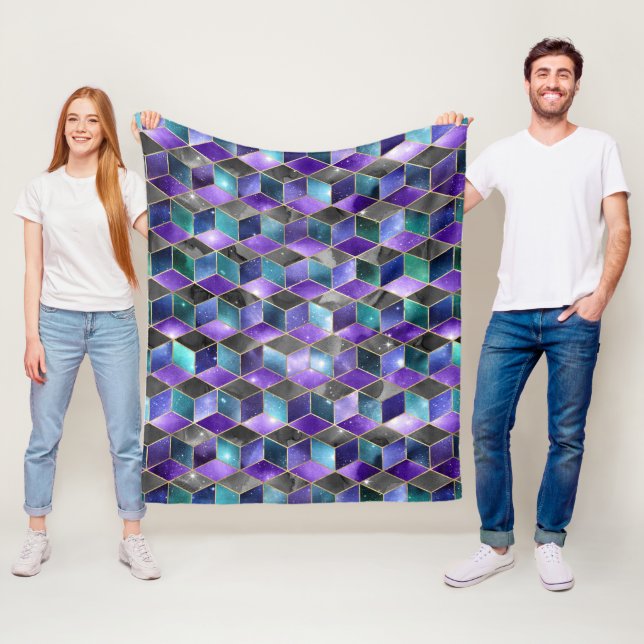 Manta Polar Agua isométrica con galaxia de oro y mármol (In situ)