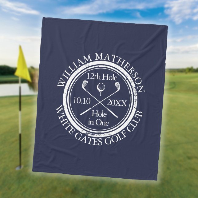 Manta Polar Agujero de golf personalizado en un azul real (Golf Hole in One Royal Blue Personalized Fleece Blanket)