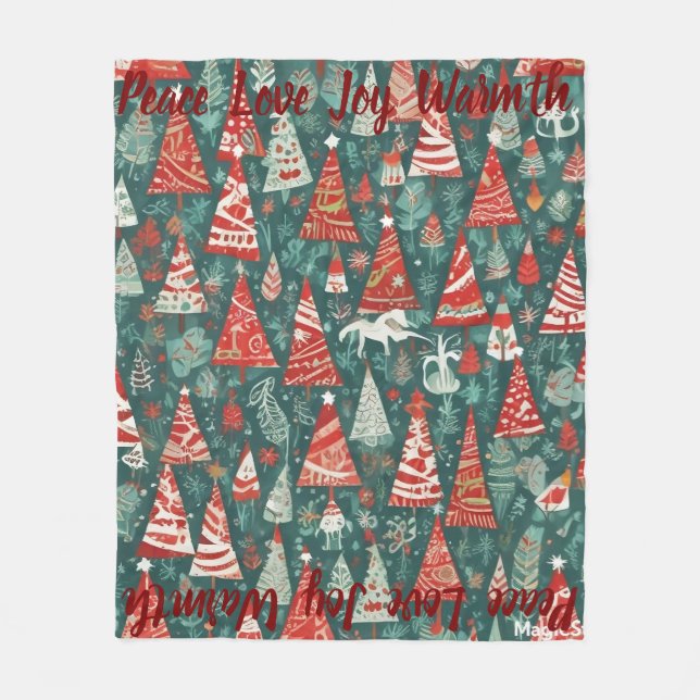 Manta Polar AI Peace Love Joy Warmth Christmas Tree Blanket (Anverso)