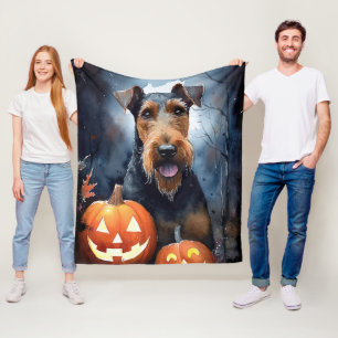 Manta Polar Airedale de Halloween con calabazas temerosas lanz