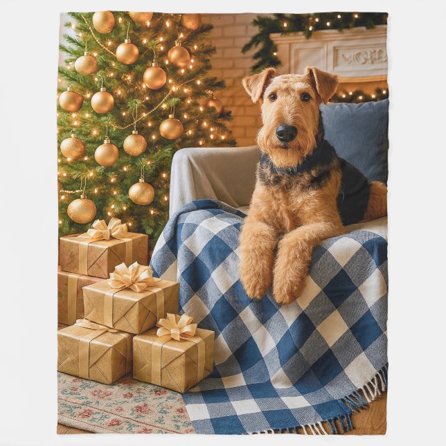 Manta Polar Airedale Terrier Holiday  (Anverso)