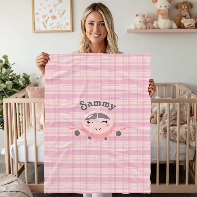Manta Polar Airplane Girl Baby Shower Pink Grey Cute Whimsical (Subido por el creador)