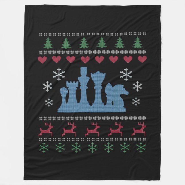 Manta Polar Ajedrez - Navidades feos de piezas de ajedrez (Anverso)