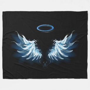 Manta Polar Alas del Ángel Azul brillante sobre fondo negro