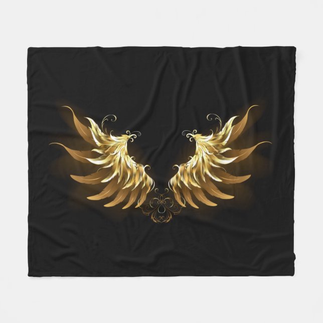 Manta Polar Alas del Ángel de Oro sobre fondo negro (Frente (Horizontal))