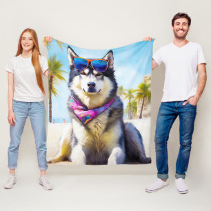 Manta Polar Alaska Malamute en la playa, regalo de verano