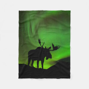 Manta Polar Alce con Aurora Boreal Verde, Alaska