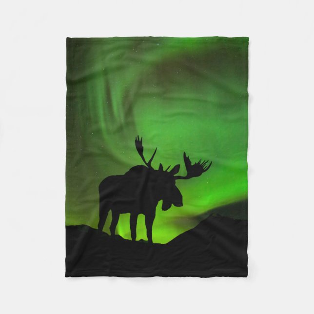 Manta Polar Alce con Aurora Boreal Verde, Alaska (Anverso)