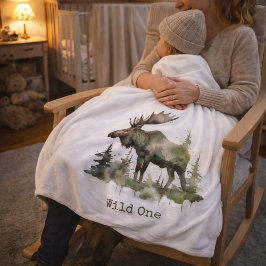 Manta Polar Alce de acuarela rústica | Pequeño personalizado