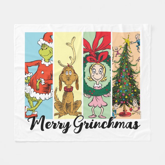 Manta Polar Alegre Collage Navideño del Grinch (Frente (Horizontal))