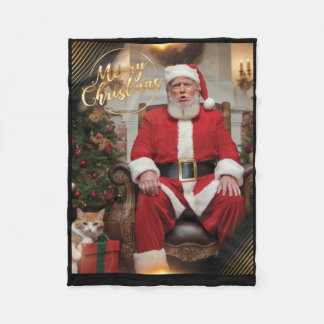 Manta Polar Alegre festivo de Santa Trump con flor felino