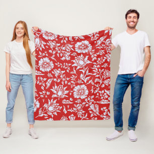 Manta Polar Alegre patrón floral vintage en rojo y blanco